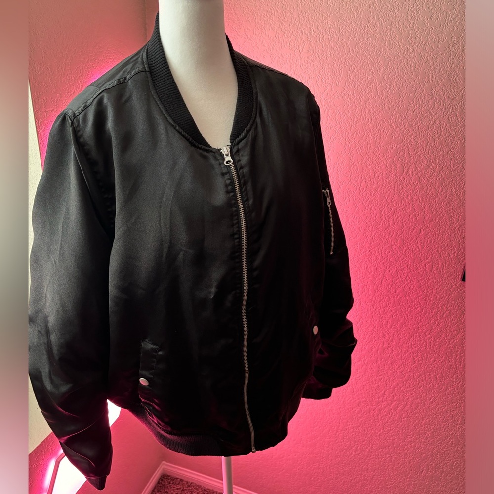 Black Satin Bomber Jacket